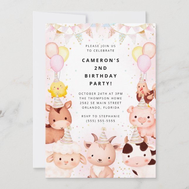 Convite Party Animals Safari Birthday Party Invitation (Frente)