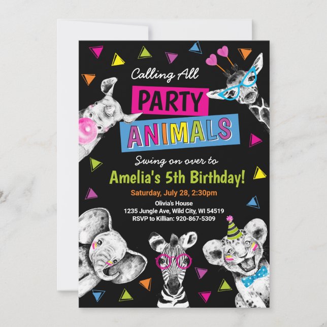 Convite Party Animals Wild Safari Birthday Party (Frente)
