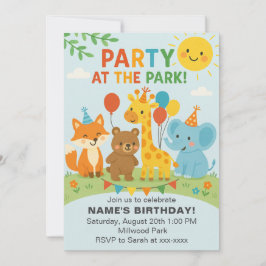 Convite Party at The Park Animals Birthday Invitation