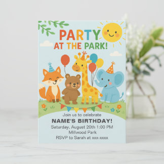 Convite Party at The Park Animals Birthday Invitation