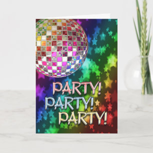 Convite PARTY invitation with disco ball and rainbow of st