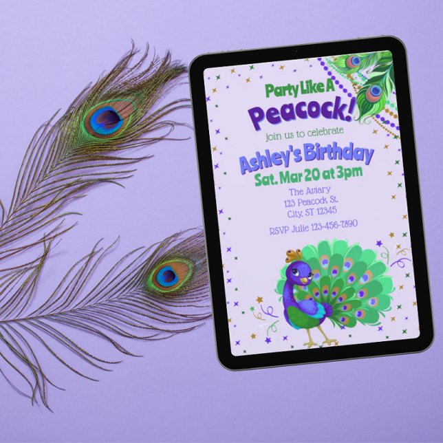 Convite Party Like A Peacock Birthday (Criador carregado)