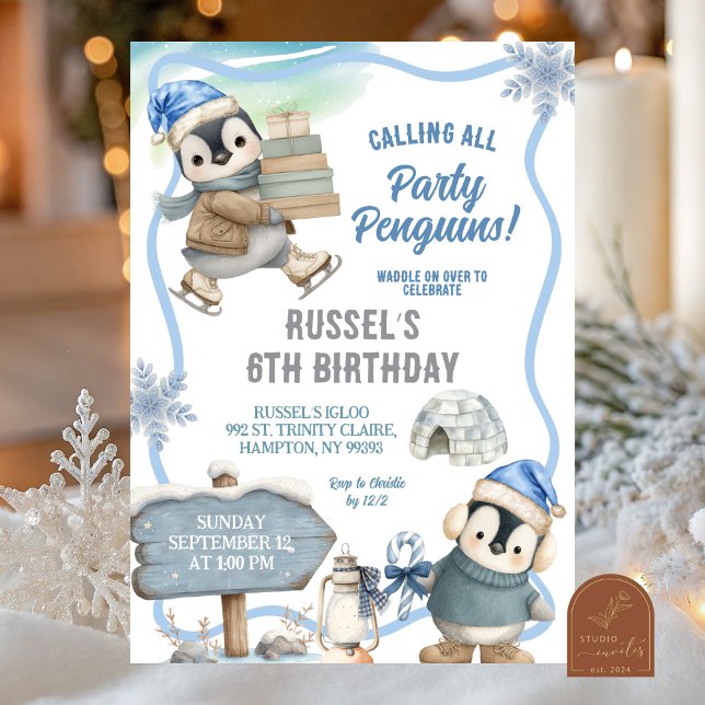 Convite Party Penguin Arctic Animal Birthday (Criador carregado)