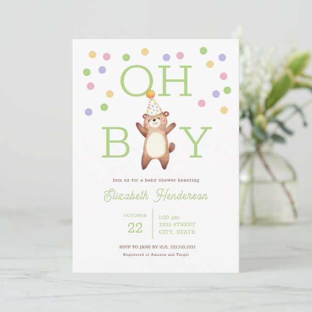 Convite Party Teddy Bear Oh Boy Baby Shower Invitation (Em pé/Frente)