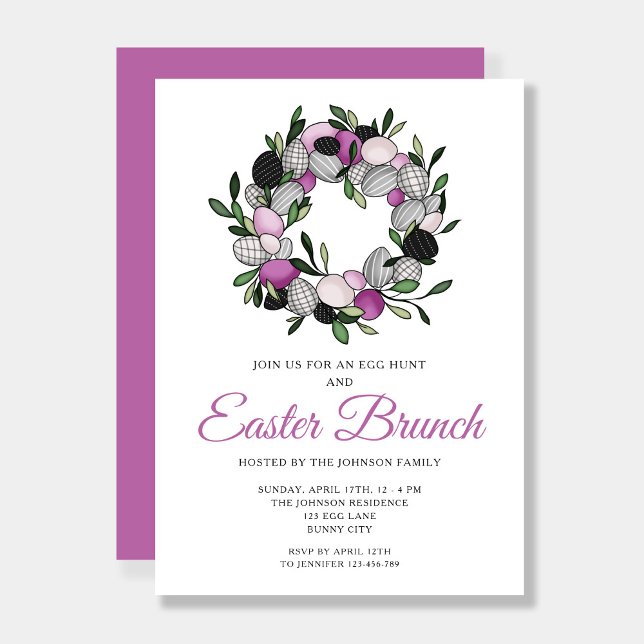 Convite Páscoa Botânica Roxo Moderna Brunch (Modern Purple Botanical Wreath Easter Brunch Invitation)