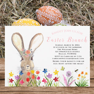 Convite Páscoa Brunch Aquarela Coelho Ovos Floral