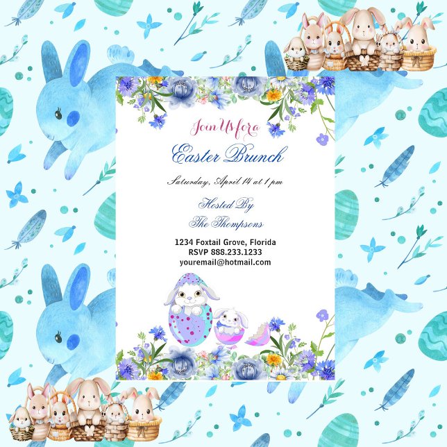 Convite Páscoa Brunch - Aves Decorativas De Ovo Coelho Flo (Easter Brunch Decorative Egg Birds Bunny Floral Invitation)