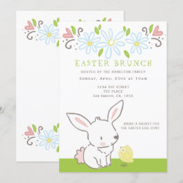 Convite Páscoa Brunch Bunny E Pintinho Com Flores De Mola