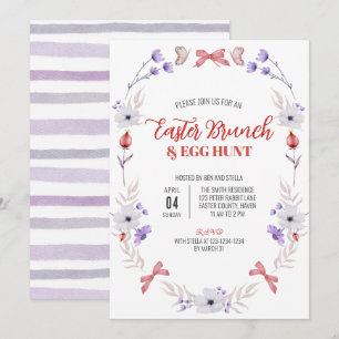 Convite Páscoa Brunch e Caça de Ovos, Floral Branco Roxo
