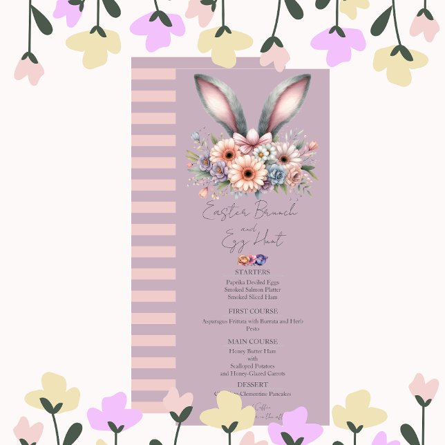 Convite Páscoa Brunch Menu Cute Floral Bunny Orelha Roxo (Criador carregado)