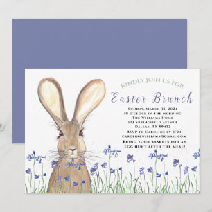 Convite Páscoa Brunny Rabbit Bluebells Floral