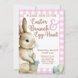 Convite Páscoa Bunny Gingham Páscoa Brunch e Ovo Caça Rosa