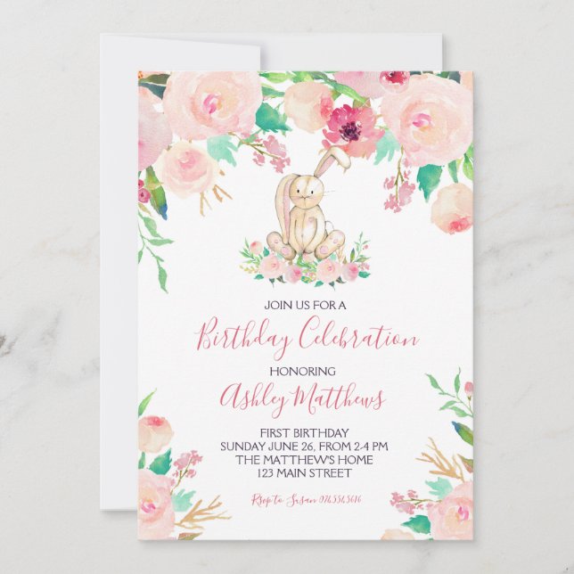 Convite Páscoa Bunny Primeiro aniversário, um coelhinho (Frente)