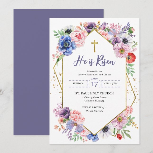 Convite Páscoa Cruzada, Ele É Flores De Primavera Em Aumen (Frente/Verso)