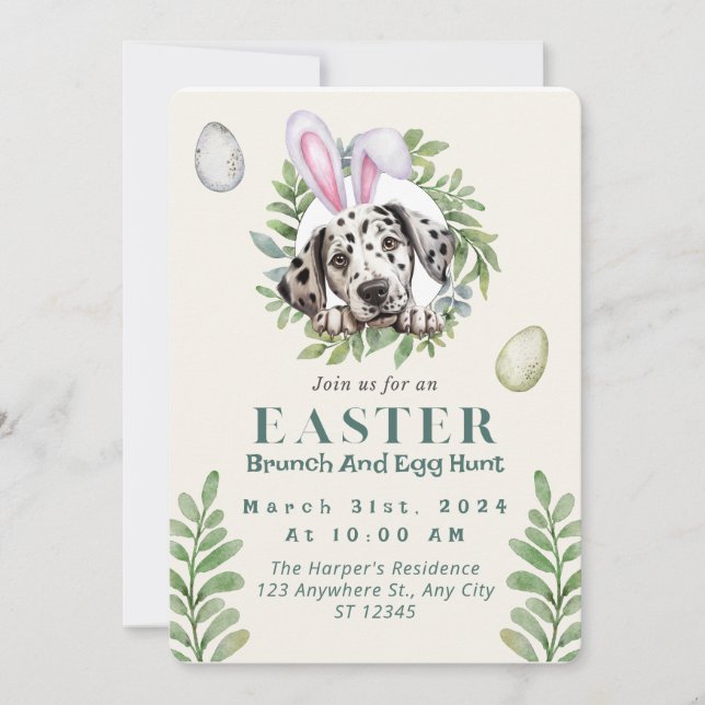 Convite Páscoa Dalmática Cute Personalizável (Frente)