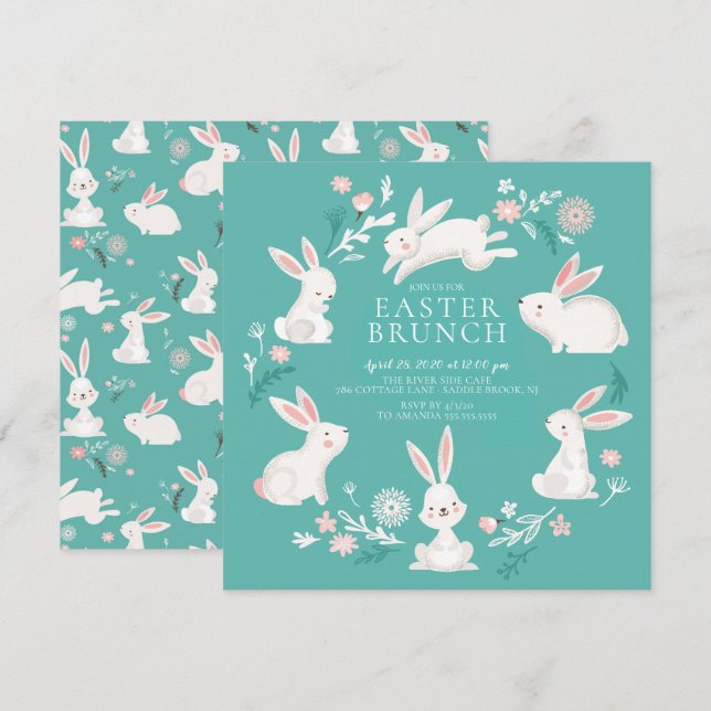 Convite Páscoa do partido coelho adorável (Frente/Verso)