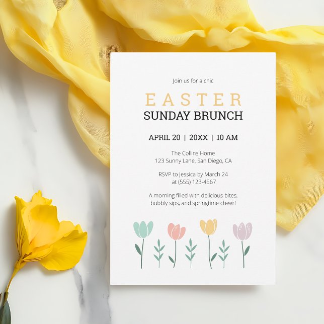 Convite Páscoa Domingo Brunch Amarelo Fita Botânica (Easter Sunday Brunch Yellow Floral Cute Botanical Invitation)