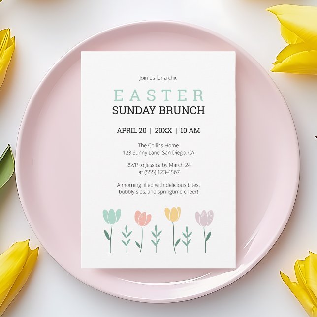 Convite Páscoa Domingo Brunch Modern Floral Verde Botânico (Easter Sunday Brunch Modern Floral Green Botanical Invitation)