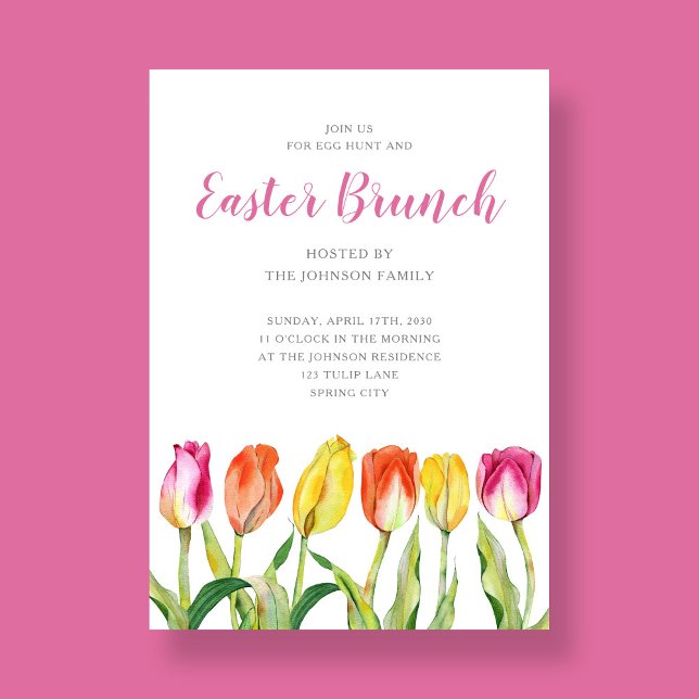 Convite Páscoa Floral Elegante Brunch (Elegant Floral Tulip Easter Dinner Invitation)