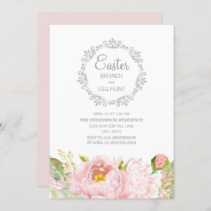 Convite Páscoa Floral Rosa Elegante Brung Caça Ovo