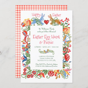 Convite Páscoa Folny Rabbit Pink Gingham Ovo Hunt