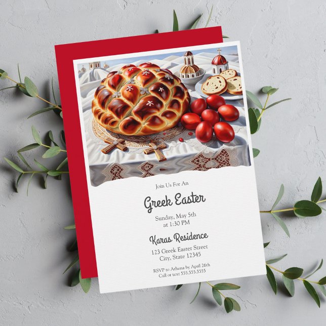 Convite Páscoa Grega Elegante (Stunning oil painting brings Greek Easter to life. Immersive tradition.)