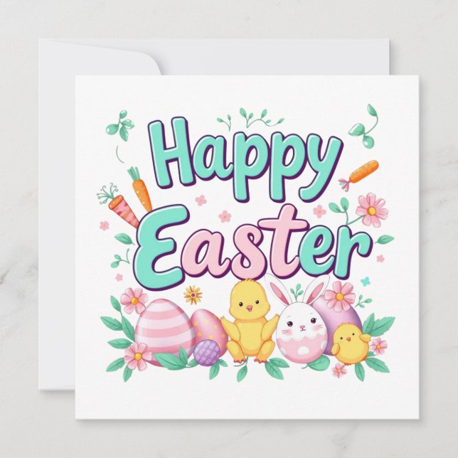 Convite Páscoa Primavera de Páscoa felz pascoa de Coelho  (Frente)