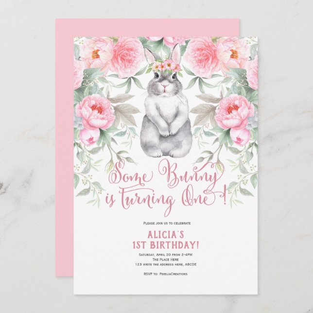 Convite Páscoa, Primavera, Garota 1 rua Convidam, Um Coelh (Frente/Verso)