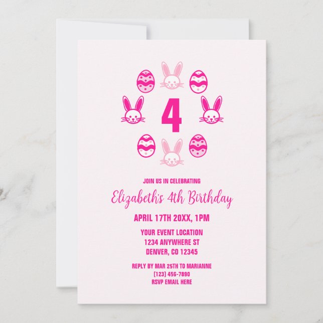 Convite Páscoa rosa 4º aniversário (Frente)