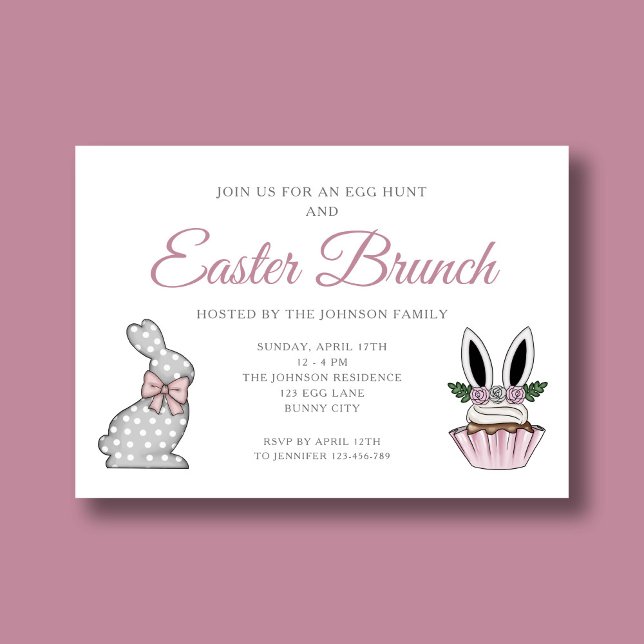 Convite Páscoa rosa-branca Brung-Caça-Ovo (Cute Pink Easter Brunch Egg Hunt Invitation)