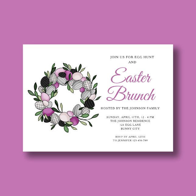 Convite Páscoa Roxo Moderno Brunch (Modern Purple Wreath Easter Brunch Invitation)