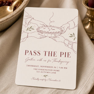 Convite Pass The Pie Coquette Line Art Dia de Ação de Graç