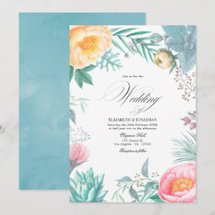 Convite Passado Empoeirado Floral Tropical Casamento de Ve