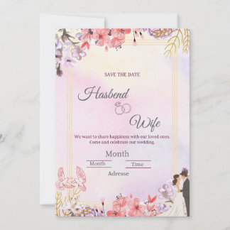 Convite Passado Romântico Floral em Aquarela Pastel Salvar
