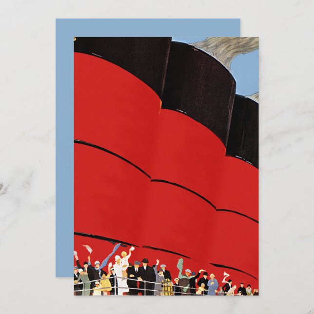 Convite Passageiros Vintage de cruzeiros acenando tchau (Frente/Verso)