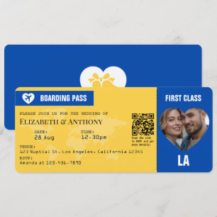 Convite Passagem de Embarque Azul Cobalto e Amarelo Limão