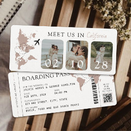 Convite Passagem de Embarque Bege Neutro 3 Fotos Casamento