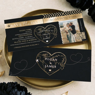 Convite Passagem de Embarque Black Gold Casamento Save The