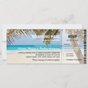 Convite Passagem de Embarque Casamento na Praia Tropical