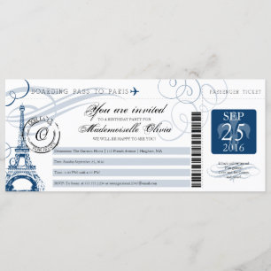 Convite Passagem de embarque da festa de aniversário de