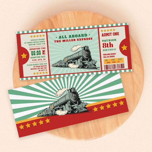 Convite Passagem de Embarque de Aniversário do Comboio Ver (Criador carregado)