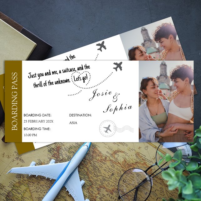 Convite Passagem de Embarque de Bilhete Falso Presente Tem (Fake Ticket Boarding Pass Travel Themed Gift Invitation)