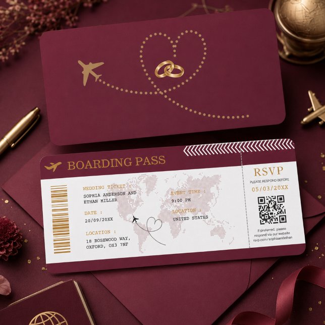 Convite Passagem de Embarque de Destino Bilhete de Avião C (Criador carregado)