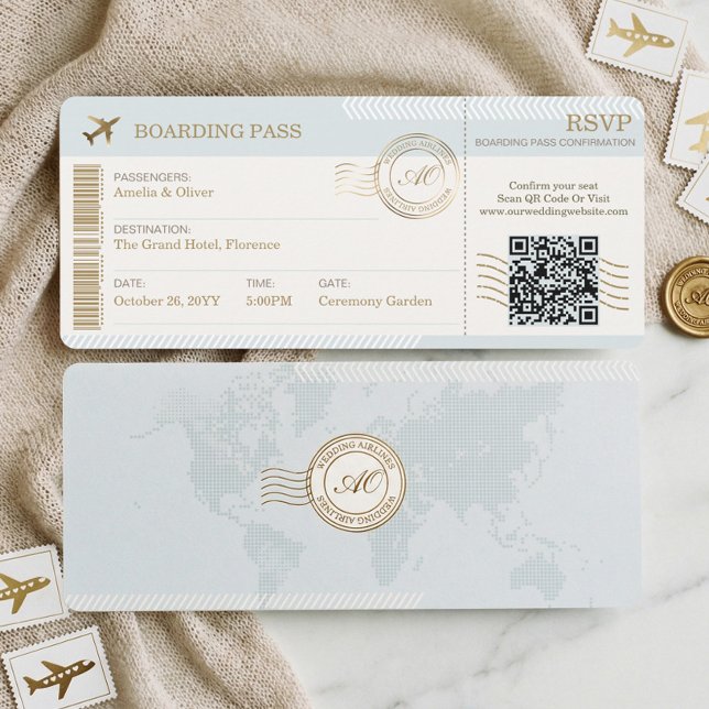 Convite Passagem de Embarque de Destino Bilhete de Casamen (Destination Boarding Pass Ticket Photo Wedding Invitation)