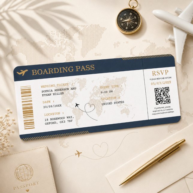 Convite Passagem de Embarque de Destino Casamento Bilhete  (Criador carregado)