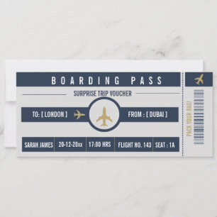 Convite Passagem de Embarque de Férias Surpresa Bilhete de