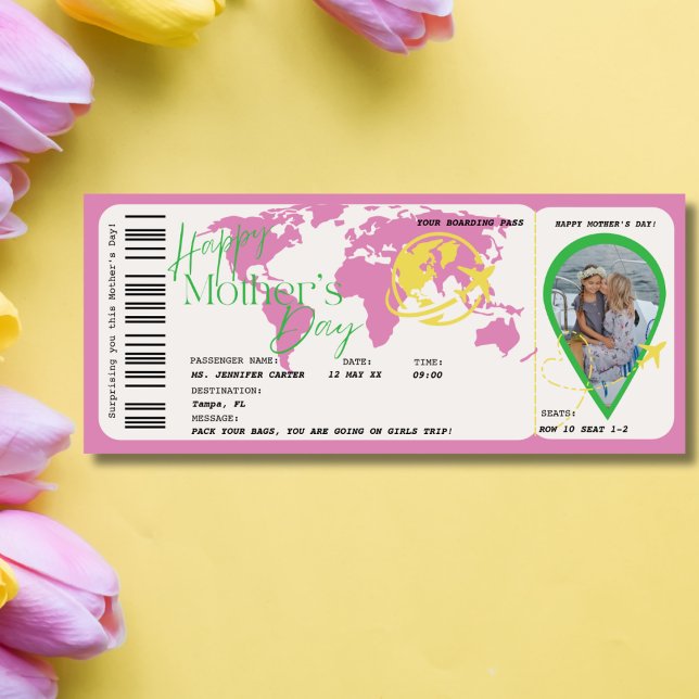 Convite Passagem de Embarque do Dia das Mães Surpresa  Pre (Mother's Day Boarding Pass Surprise Voucher gift)