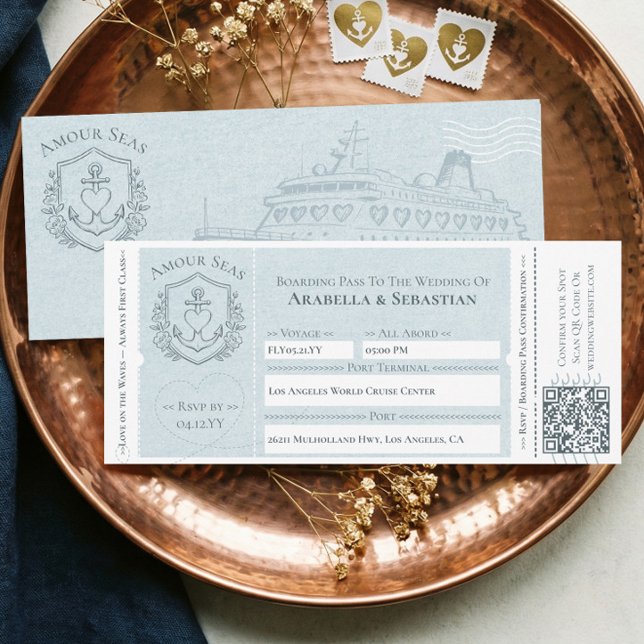 Convite Passagem de Embarque em Navio de Cruzeiro Casament (Cruise Ship Boarding ticket Destination Wedding Invitation)