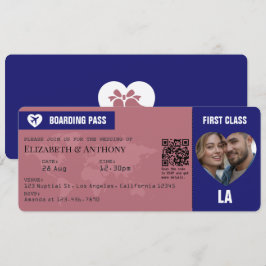 Convite Passagem de Embarque em Rosa Dourado e Azul Meia-N