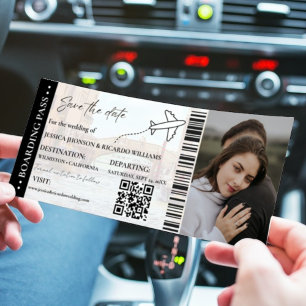 Convite Passagem de embarque na praia casamento salvar o b